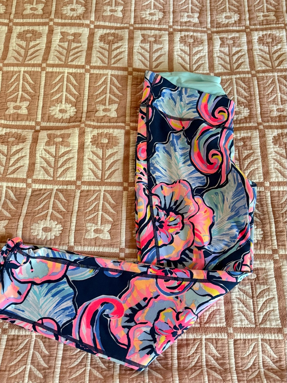 Lilly Pulitzer Navy Leggings with Bright Pink, Aqua and Coral Swirls